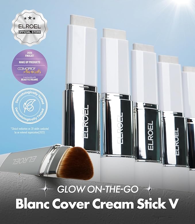 Blanc Cover Cream Stick V White - 韓国製色変化ファンデーションスティック（ボルフィリン配合） - ミディアム～フルカバー・ツヤ肌仕上がりベースメイク - 着脱可能ブラシ付き両端タイプ (202 ナチュラル)