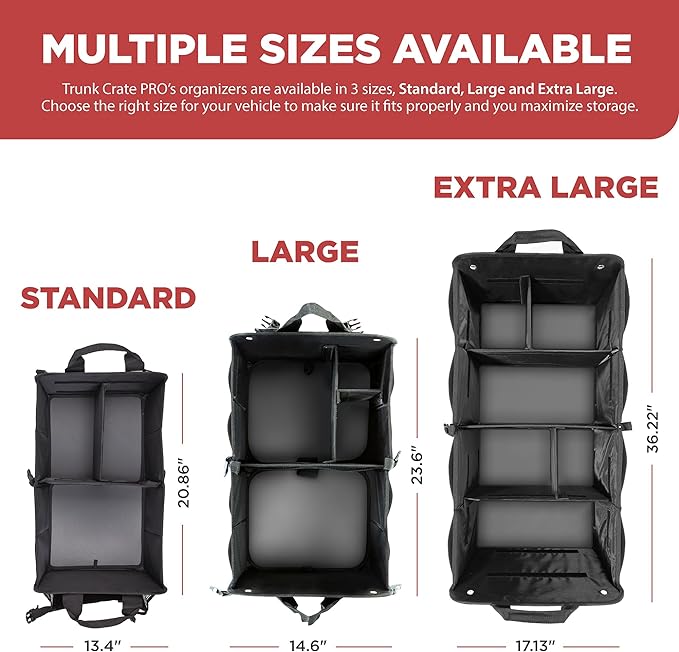 TRUNKCRATEPRO Car Trunk Organizers | Trunk Organizer, Car Storage Organizer - Premium Compartments Collapsible Portable car trunk organizers and storage for SUV (Large Capacity)