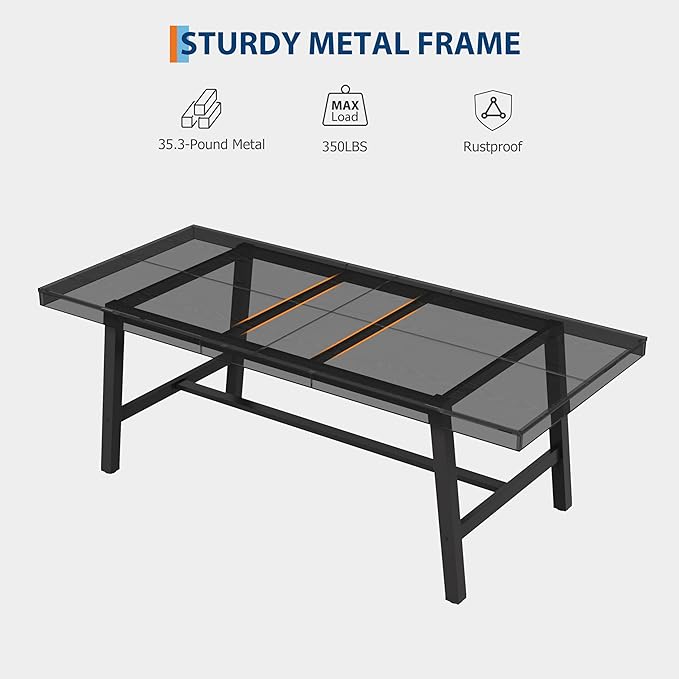 GarveeHome Industrial Dining Table for 8-10 People, 86.61" Long Large Kitchen Table with Sturdy Metal Frame, Rectangular Counter for Dinner, Kitchen, Dining Room (Black, 87" Non-extendable)