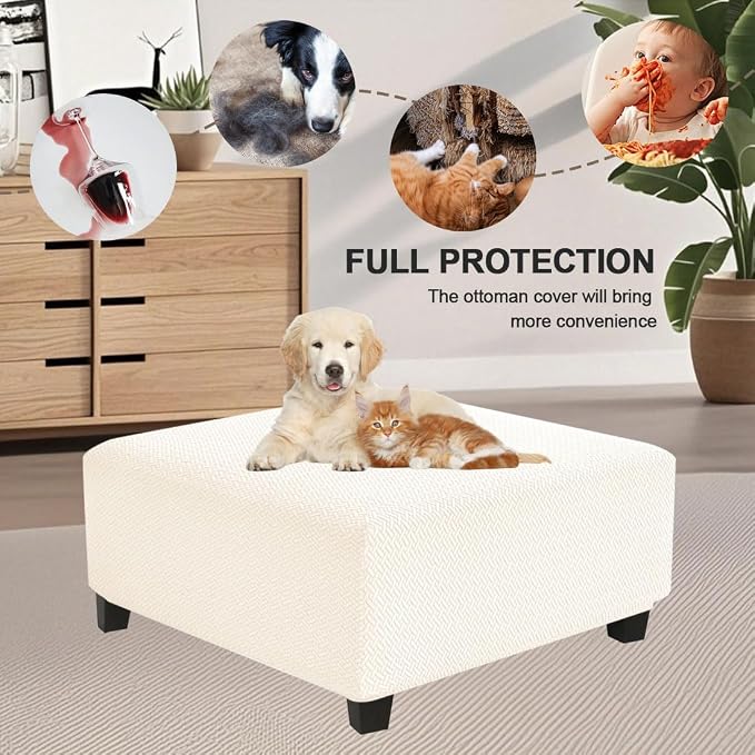 Levoberg Waterproof Square Ottoman Cover Large Square Folding Storage Ottoman Bench Slipcovers Footrest Stool Covers Oversized Ottoman Coffee Table Covers Cube with Elastic Bottom XL Beige