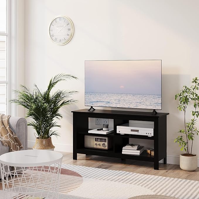 Gyger 43 Inches TV Stand,Mid Century Modern Entertainment Center with 4 Open Shelves Farmhouse TV Media Console Table for Living Room,Bedroom,Television Stand up to 50 Inches(Black)