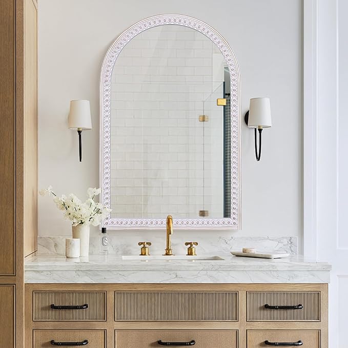 36x24 Inch Bathroom Mirror Arched Wooden Arched, Rustic Farmhouse Arch Wall Mirrors Decorative for Entryway, Living Room, Bedroom or Foyer