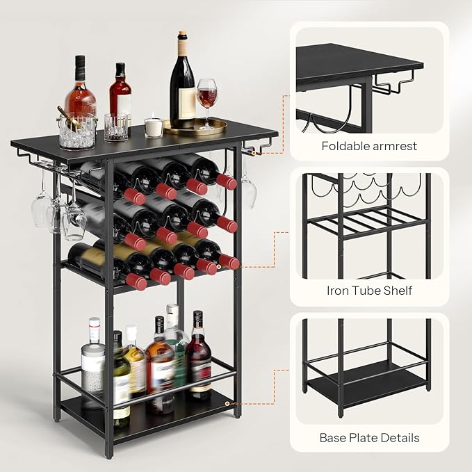 HOOBRO 5-Tier Wine Rack with Glass Holder, Wine Storage Freestanding Floor, Versatile Corner Liquor Cabinet, Alcohol Bottle Display Shelf for Home Bar, Kitchen, Living Room, Black BB68JJ01