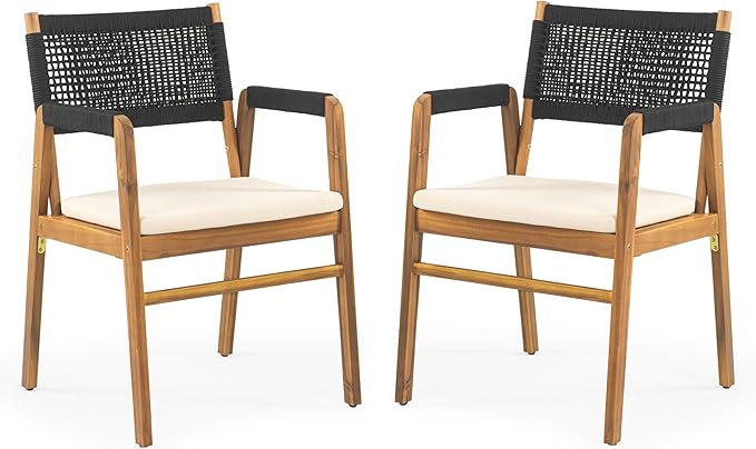 Christopher Knight Home 6-Piece Outdoor Acacia Wood Patio Dining Set, 70" Rectangular Table with 4 Rope Armchairs 1 Bench, Teak Finish Vietnamese Acacia Wood Garden Dining Furniture Set for Patio Deck