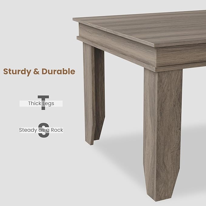 GarveeHome Farmhouse Dining Table for 6-8 People, 71 in Long Kitchen Tables with Wooden Sturdy Frame, 6 ft Large Rectangular Dinner Table for Dining Room, Kitchen, Grey Walnut, 71" Non-extendable