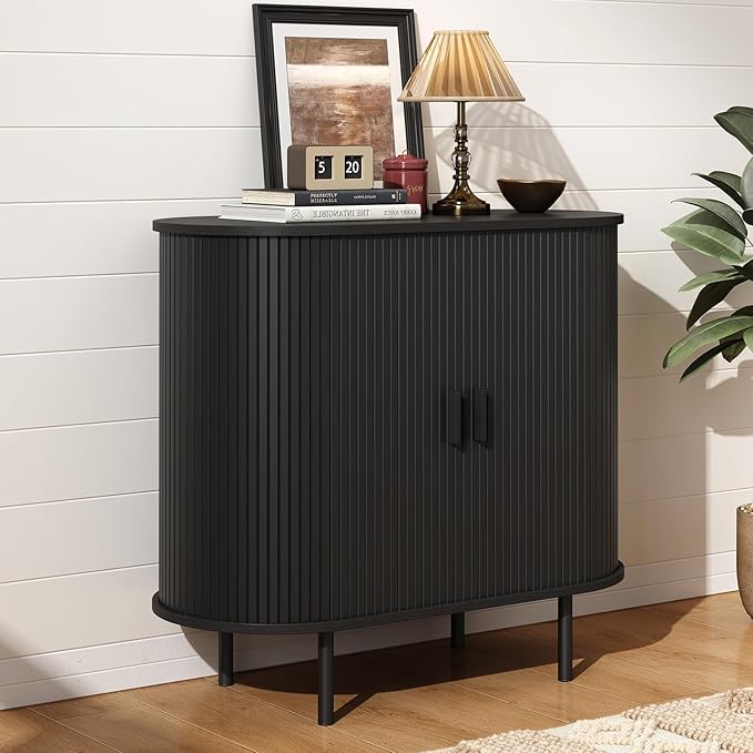 ONBRILL 31.5" Sideboard Buffet Cabinet with Storage, Storage Cabinet with Sliding Door & Adjustable Shelf, Modern Accent Coffee Bar Console Table for Kitchen, Entryway, Black