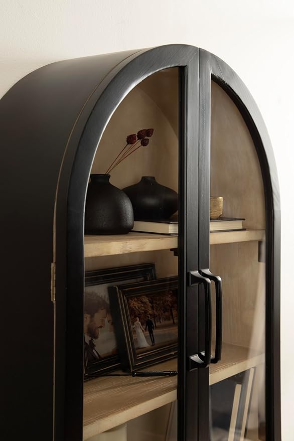 Kate and Laurel Arcott Modern Arch Wall Cabinet, 21 x 8 x 30, Natural Wood and Black, Transitional Arched Cabinet for Use as Over-the-Toilet Storage or Living Room Storage Cabinet
