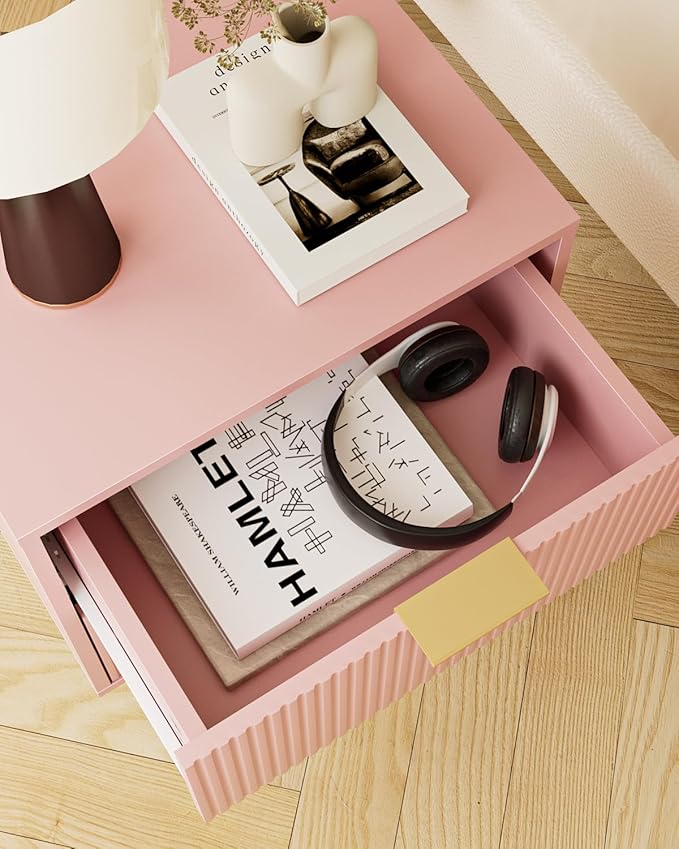 Aienvey Night Stand, Modern Nightstand with Drawers, Bedside Table, Gold Small Side Table for Bedroom, Living Room End Table (Pink Stripe, 2 Drawers)