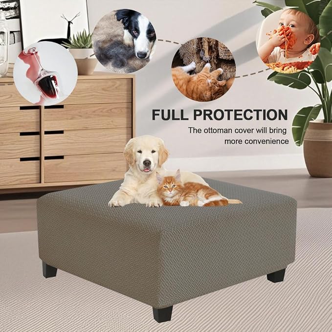 Levoberg Waterproof Square Ottoman Cover Large Square Folding Storage Ottoman Bench Slipcovers Footrest Stool Covers Oversized Ottoman Coffee Table Covers Cube with Elastic Bottom S Taupe