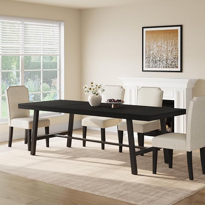 GarveeHome Industrial Dining Table for 8-10 People, 86.61" Long Large Kitchen Table with Sturdy Metal Frame, Rectangular Counter for Dinner, Kitchen, Dining Room (Black, 87" Non-extendable)