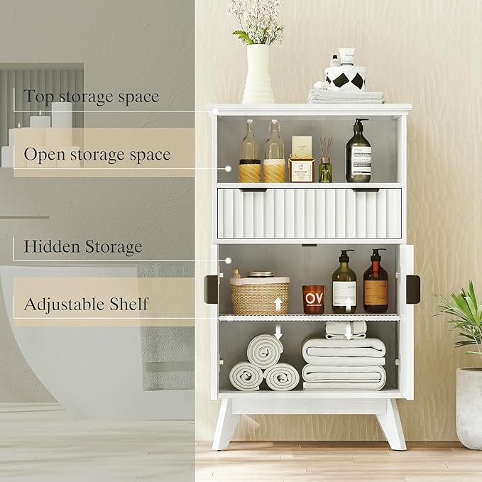 Fatmok Buffet Cabinet with Storage Set of 3, 40" Modern Fluted Coffee Bar Cabinet with Drawer & Open Shelf, Wood Buffet Sideboard Console Table for Entryway, Kitchen, Living Room (White)