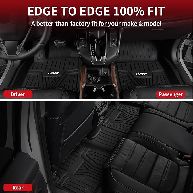 LASFIT Floor Mats & Trunk Mat with Backrest Mat for Honda Pilot 2023-2025 2026, Split & One-Piece Foldable Seating All Weather TPE Floor Liners 1st & 2nd & 3rd Row & Cargo Mat with Seatback Mat, Black