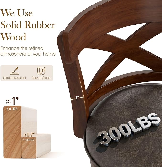 Sophia & William Swivel Bar Stools Set of 6, 30 Inch Bar Height Barstools with Cross Back & Solid Wood Legs, Kitchen Island Bar Chairs, Brown