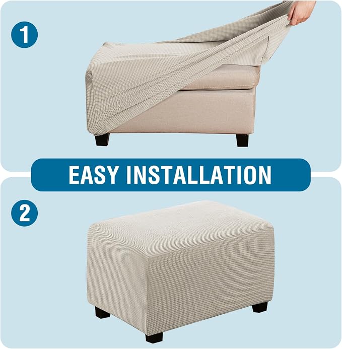 H.VERSAILTEX Ottoman Cover Slipcover Rectangle Fit Length 29'-34' Footrest Sofa Slipcovers Stool Cover Footstool Protector Covers Feature Stretch Thick Soft Jacquard Fabric Washable - Island Fossi