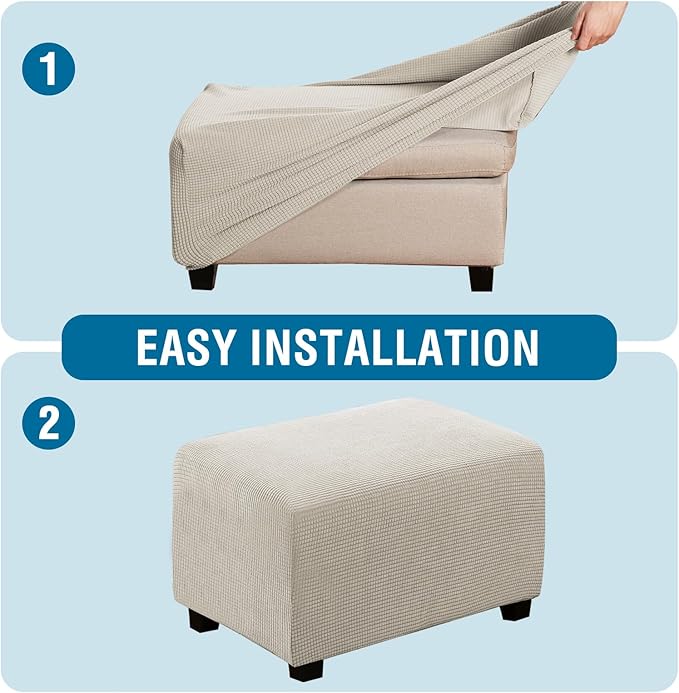 H.VERSAILTEX Ottoman Cover Slipcover Rectangle Fit Length 33'-38' Footrest Sofa Slipcovers Stool Cover Footstool Protector Covers Feature Stretch Soft Jacquard Fabric Removable Washable - Island Fossi