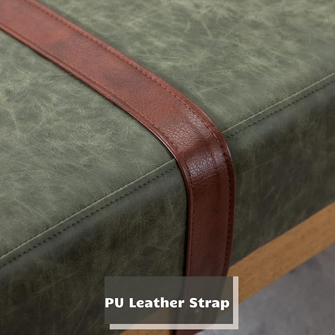 HEAH-YO Industrial Entryway Bench Set of 1, 44 Inches End of Bench with Padded Seat Cushion, Uphlstered PU Leather Dining Bench for Kitchen Living Room, Green