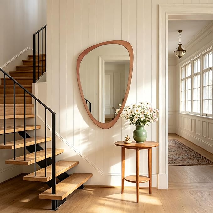 WallBeyond Asymmetrical Mirror, Irregular Wall Mirror, Wall Mirrors Decorative for Bedroom Living Room Entryway Hall, Wood Mirror for mid Century Modern Decor 36" H x 23" W