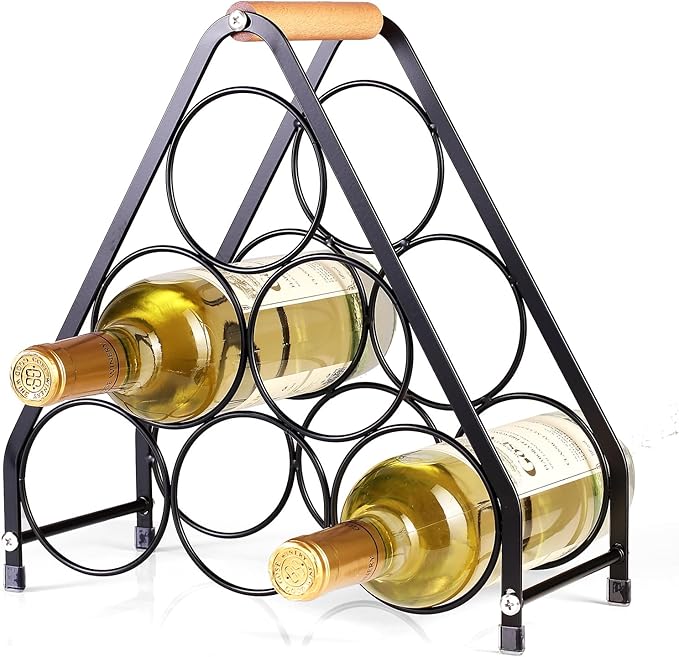 Countertop Wine Rack - 6 Bottle Freestanding Modern Gold Metal Small Wine Rack - 3 Tier Tabletop Wine Holder Stand for Cabinet, Pantry, Wine Bottle Storage
