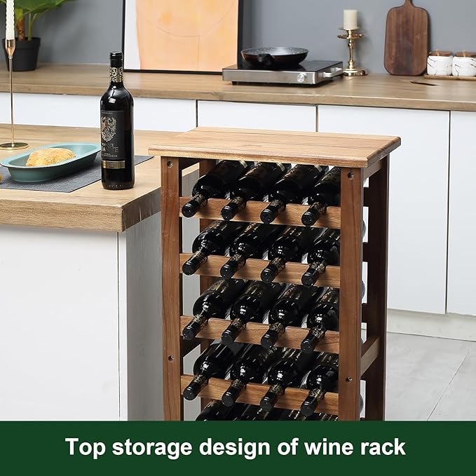 Everous Wine Rack Wood Floor Standing 28 Bottles - 7 Tier Wooden Wine Holder Storage Organizer for Kitchen, Pantry, Wine Cellar, Bar - Freestanding Display Rack Natural Acacia - Sustainable Home Decor