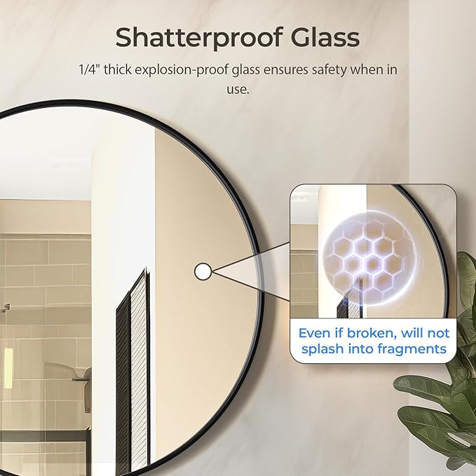 USHOWER Bathroom Mirrors for Over Sink, 30 Inch Circle Mirror with Metal Frame, Black Wall Mirror for Vanity, Entryway, Living Room, Hallway and Bedroom Decor