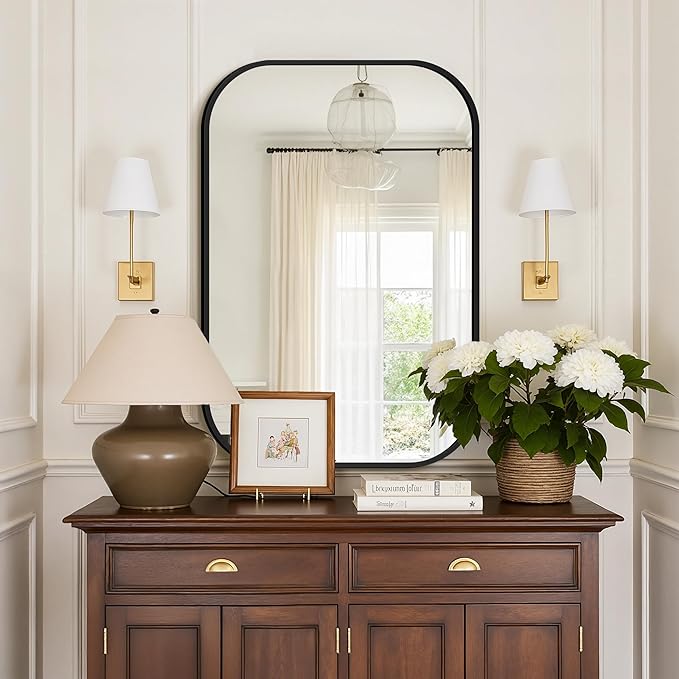 Bathroom Mirror for Wall, Black Bathroom Vanity Mirror for Over Sink 24 x 36, HD Reflection Shatterproof Mirror for Living Room Bedroom Entryway, Metal Frame Rectangular Shape