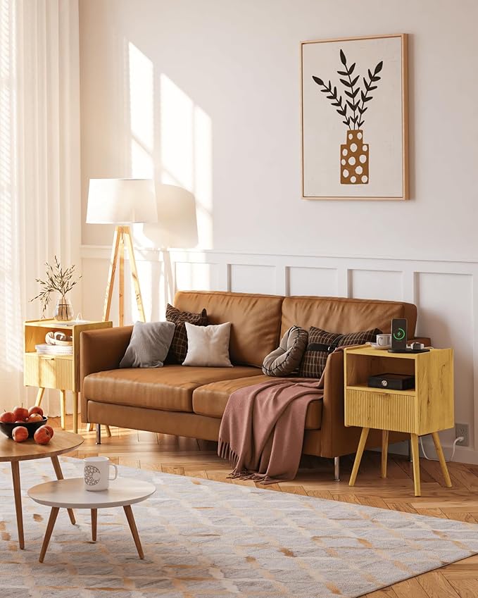 JOONEE Nightstand,Modern Bedside Table with Storage Drawer and Open Wood Shelf, for Living Room, Bedroom and Small Spaces, Accent Night Stand with Solid Wood Legs, Easy Assembly,Vintage Yellow Oak