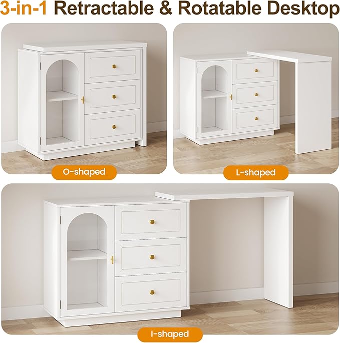 RoyalCraft 59” Makeup Vanity Desk, White Vanity Dresser Combo, Modern Dressing Table with 3 Drawer & 1 Door, Vanity for Bedroom, L Sharped Corner Table for Working, Drawing, Nail Care (Without Mirror)