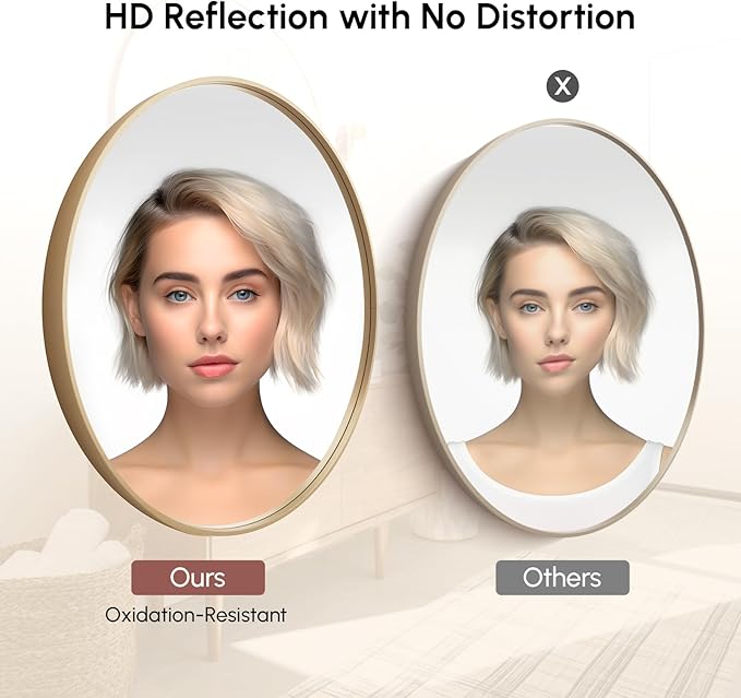 USHOWER Gold Bathroom Mirrors for Over Sink, 30 Inch Circle Mirror with Metal Frame, Wall Mirror for Vanity, Entryway, Living Room, Hallway and Bedroom Decor