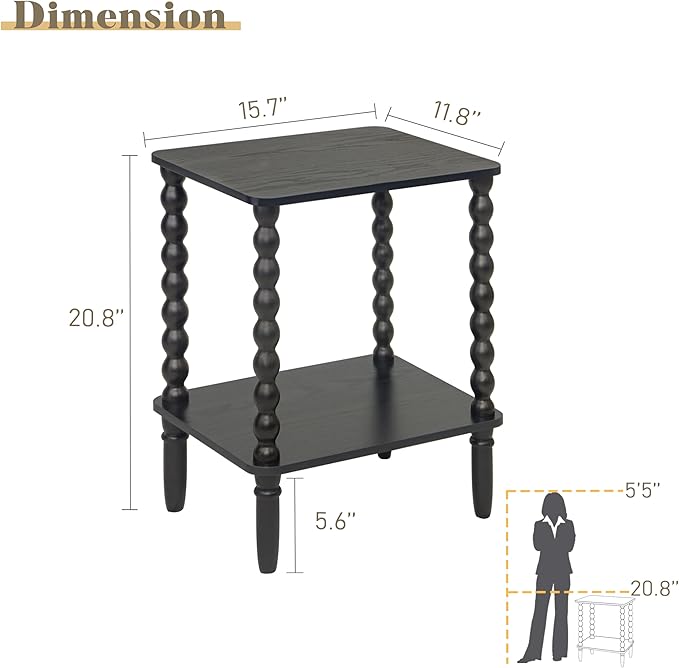 Fultyle End Tables Set of 2, Small Side Table with Storage Shelf, Nightstands for Bedroom Set of 2 for Living Room, Office and Small Spaces (Black)