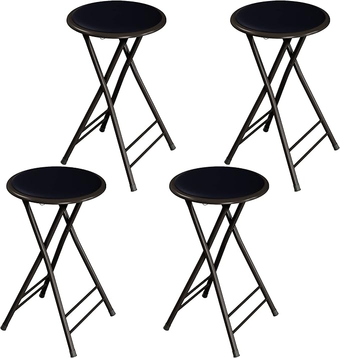 Lavish Home Folding Stool - Set of 4 Counter Height Bar Stools – 24-Inch Backless Folding Chairs with 225lb Capacity for Kitchen, Rec Room, or Game Room (Black)