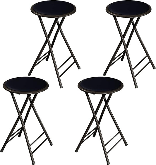 Lavish Home Folding Stool - Set of 4 Counter Height Bar Stools – 24-Inch Backless Folding Chairs with 225lb Capacity for Kitchen, Rec Room, or Game Room (Black)