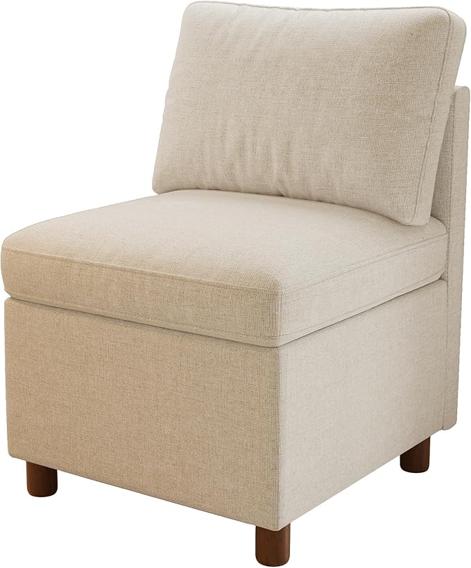 SITJOY Breakfast Nook Bench with Storage, Modular Corner Kitchen Banquette Seating, Dining Settee Couch, Upholstered Dining Bench with Back, Soft-to-Touch Fabric in Beige, Single Chair
