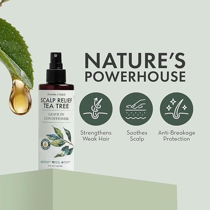 Leave In Conditioner Spray - Tea Tree Scalp Treatment - Anti-Dandruff and Dry & Itchy Scalp Treatment, Hydrating & Medicated Formula for Psoriasis and Scalp Care - Detangles & Nourishes Hair.