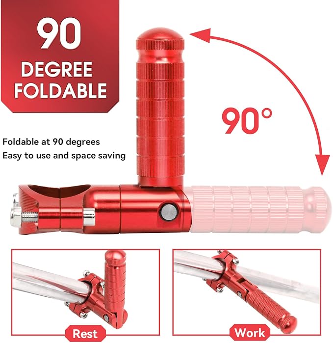 Foot Pegs Non-sliding Footrest Motorcycle Bicycle Folding Foot Pegs 90 Degree Foldable Electric Motorbike Passenger Footrests Rearsets Rear Set Footpegs Foot Rest Pedals (Red)