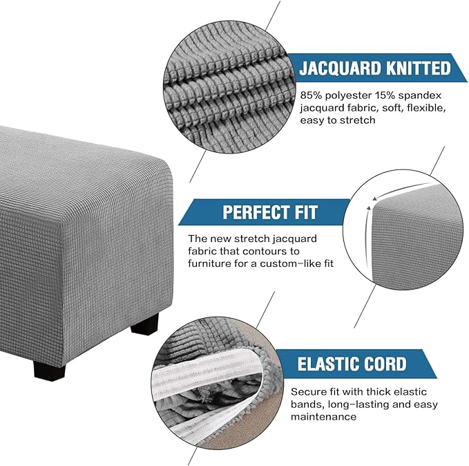 H.VERSAILTEX Ottoman Cover Slipcover Rectangle Fit Length 29"-34" Footrest Sofa Slipcovers Stool Cover Footstool Protector Covers Feature Stretch Thick Soft Jacquard Fabric Removable Washable - Dove