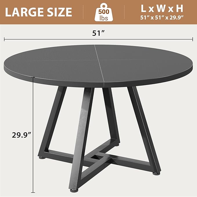 Jocoevol 51" Round Dining Table Kitchen Dining Room Circle Dinner Pedestal Table for 4 6 8, Space Saving Wood Kitchen & Dining Room Furniture (Black)