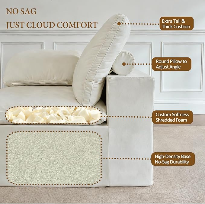 ANONER 78" Loveseat Sofa, Deep Seats, Cloud Sectional Couches for Living Room, 2 Seater Boneless Couch, Modern Modular Loveseats, No Assembly, Beige