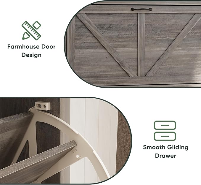 Smart FENDEE Shoe Cabinet, Shoe Storage Cabinet for Entryway with 2 Flip Drawers, Narrow Farmhouse Shoe Organizer Cabinet, Slim Shoe Rack Cabinet, Gery