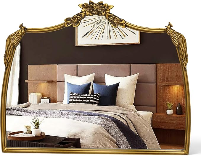 Gold Baroque Mirror Antique 19x24 Inches - Vintage Arched Mirror with Ornate Gold Frame for Entryway, Narrow Hallway & Bathroom Wall Decor