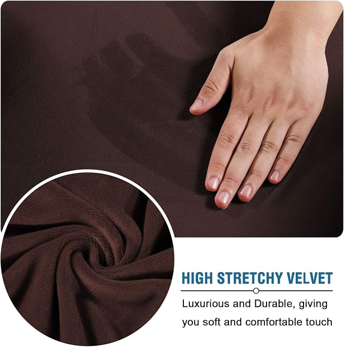H.VERSAILTEX Square Ottoman Covers Ottoman Slipcover Square Footstool Protector Covers Storage Stool Ottoman Covers Stretch with Elastic Bottom, Feature Real Velvet Plush Fabric, Brown