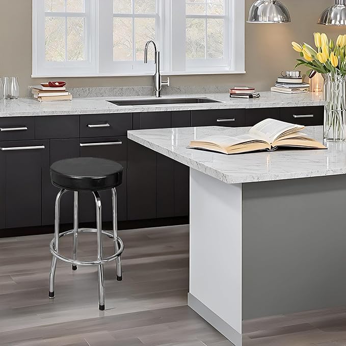 Torin ATRP6185B-1 Swivel Bar Stool: Padded Garage/Shop Seat with Chrome Plated Legs, Black