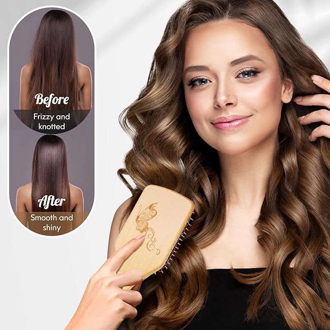 URTHEONE Hair Brush,Boar Bristle Hair Brushes and Hair Comb Set for Women Men Kids, Best Natural Wooden Paddle Hairbrush for Wet or Dry Hair