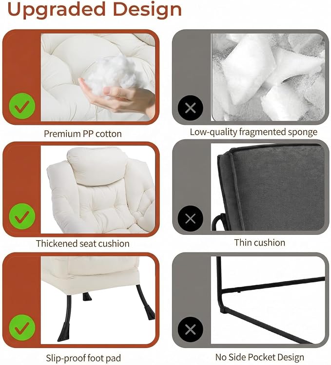 TLSUNNY Lazy Chair with Foldable Ottoman, Modern Comfy Lounge Chair, Large Sofa Armchair with Footrest and a Side Pocket, Reading Chair with Footstool for Bedroom, Living Room, Dorm (Beige)