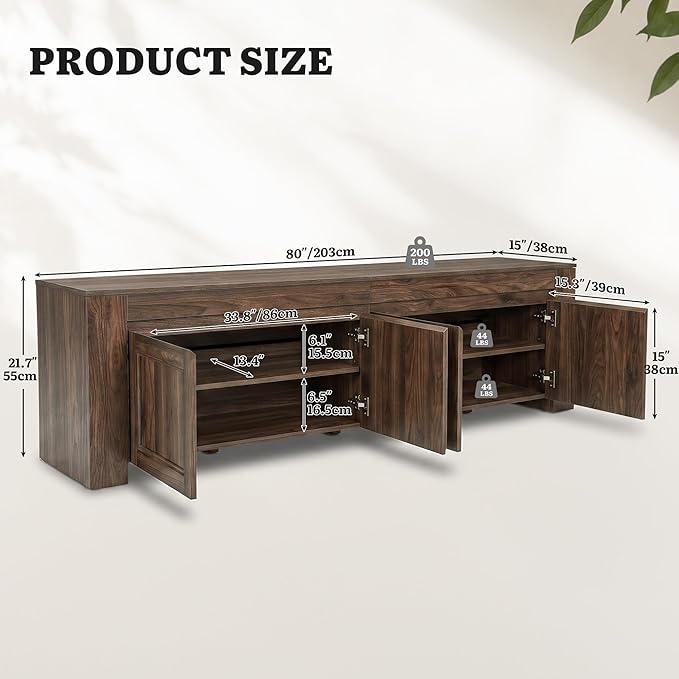 YITAHOME 80 inch TV Stand for up to 90 inch TVs, Farmhouse Entertainment Center with Storage Doors and Shelves, Media Console Table with Cable Holes for Living Room, Dark Walnut
