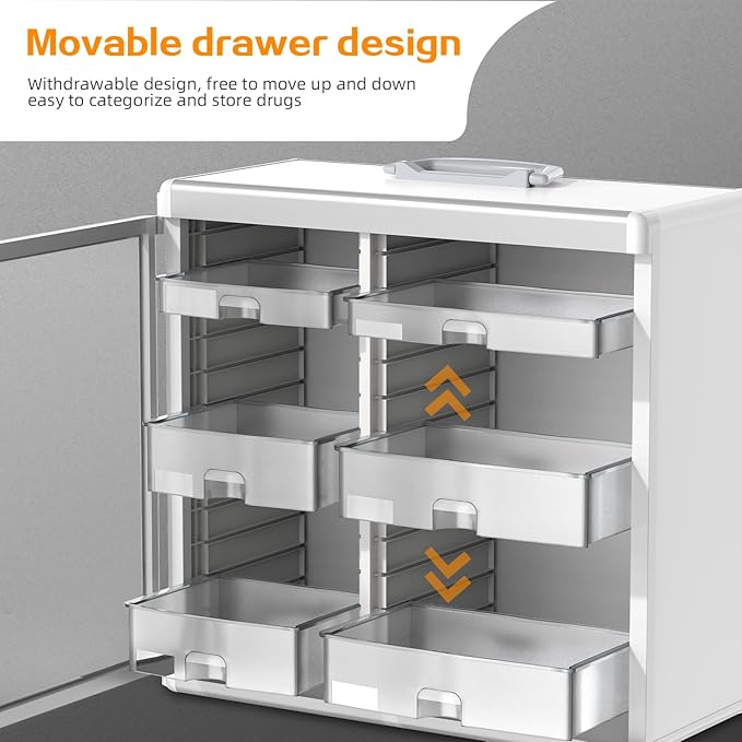 Glosen Lockable Medicine Cabinet with 6 Removable Trays, Wall Mounted & Portable Locking Medicine Cabinet Organizer with Key Lock for Home, Bathroom, Office - Aluminum Frame(15.63 * 6.5 * 15.43Inch)
