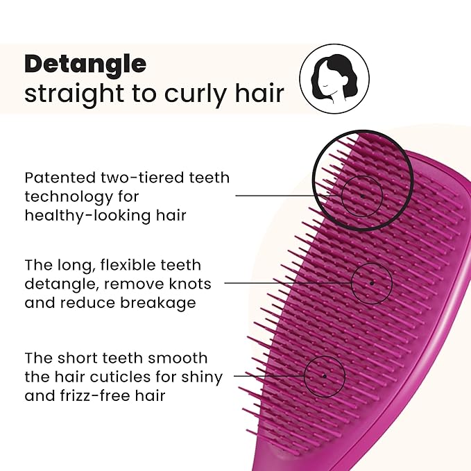Tangle Teezer ザ・アルティメットディタングラー（濡れ髪・乾いた髪用ヘアブラシ）、絡まりを解消し、髪の切れ毛を軽減。ストレートからウェーブヘアに。エレクトリックラズベリー