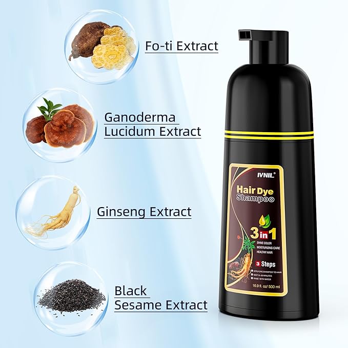Ivnil Brown Hair Dye Shampoo Gray Hair Coverage Champu Con Tinte Para Canas Hair Color Herbal 3 in 1 Men and Women,Instant Coloring in Minutes (Brown color)