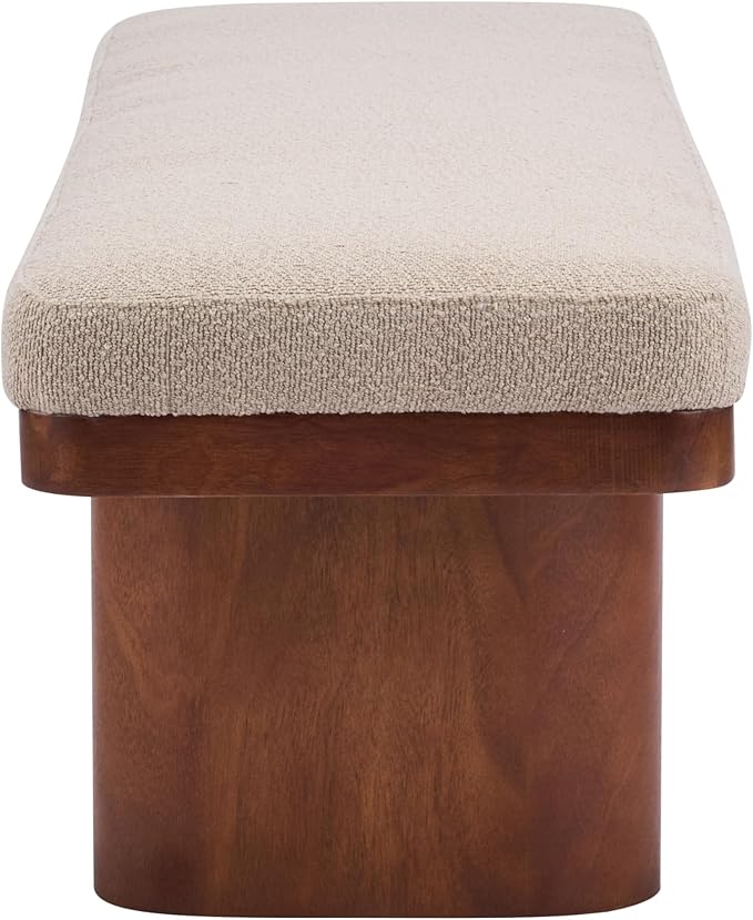 Christopher Knight Home 55" Chenille Upholstered Bench with Solid Rubber Wood Legs, Modern Farmhouse Bedroom Bench, Padded Entryway Bench Seat, Dining Bench for Living Room End of Bed, Light Brown