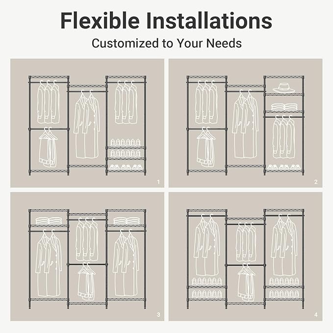 VIPEK V5 Portable Closet Wardrobe Heavy Duty Clothes Rack, Freestanding Clothing Racks with 4 Hang Rods & 8 Shelves, Adjustable Custom Closet Racks, 68.9" L x 15.7" W x 76.4" H, Max Load 890LBS, White