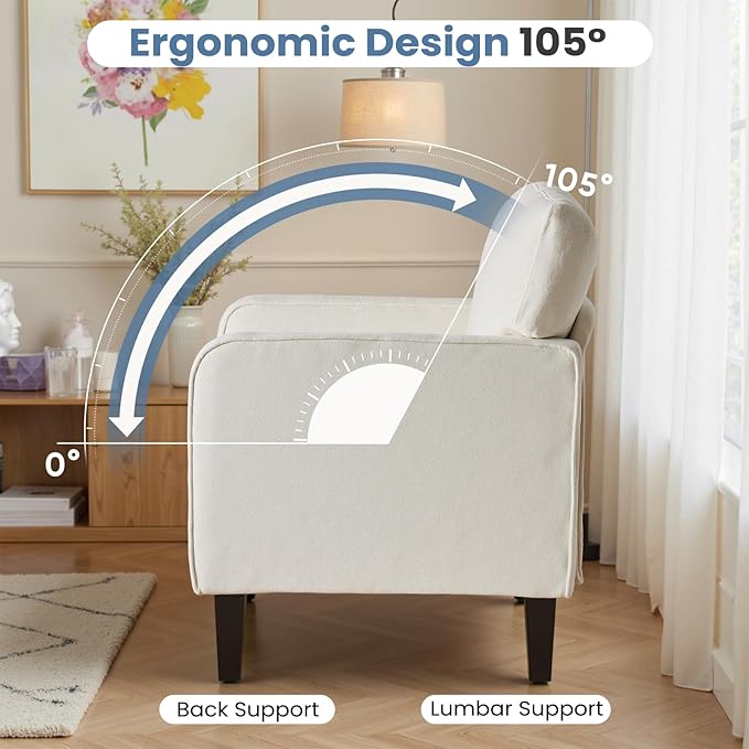 DUMOS Modern Accent Chairs for Living Room, Corner Chairs for Adults, Reading Chair with Armrest and Backrest, Comfy Lounge Chairs for Bedroom Reception Waiting Room, White